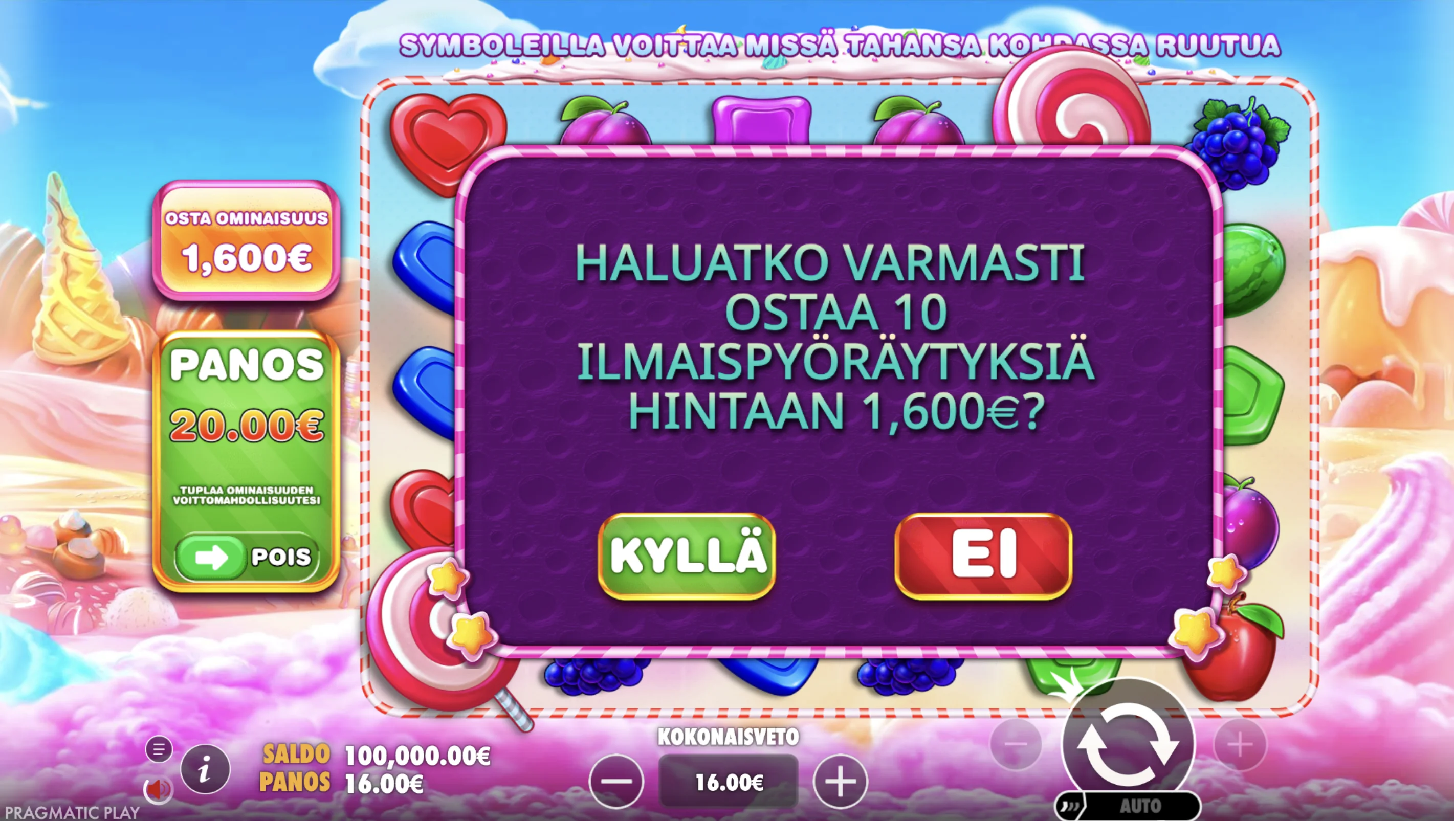 Tarjoaja Pragmatic Play ja Sweet Bonanza -sarja